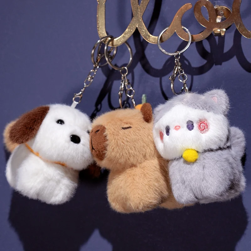 Wholesale cartoon capybara plush doll keychain bag pendant stuffed cat plush keychain dog plush toy keychain