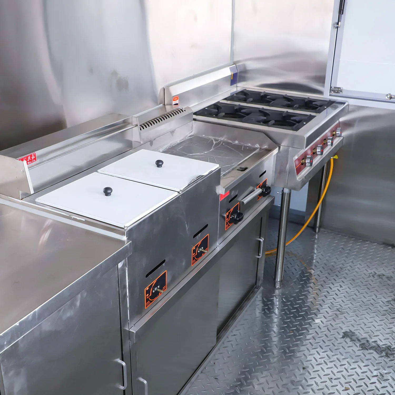 Street fast food enclosed french fry food truck german food truck green truck cafe