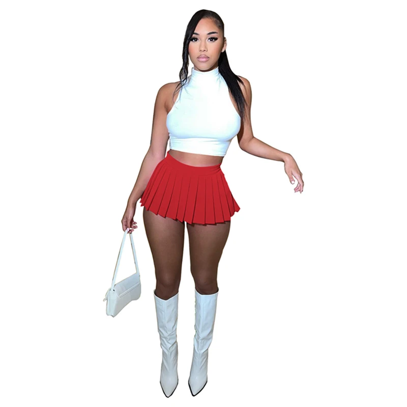 Channel 15 Colors Sexy School Girl Crop Top And Pleated extreme micro mini skirt Set Dancing Outfits