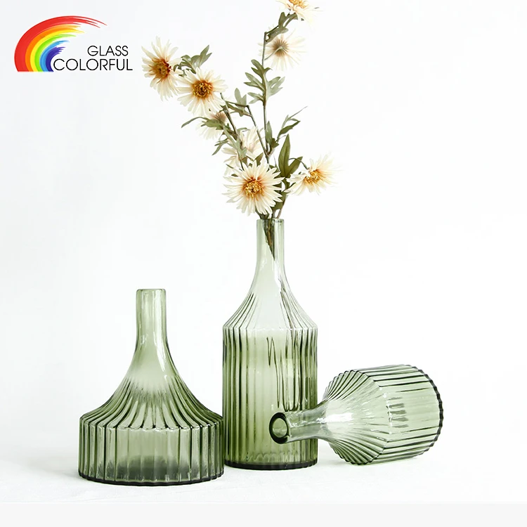 Fine mouth glass vase for wedding table green glass
