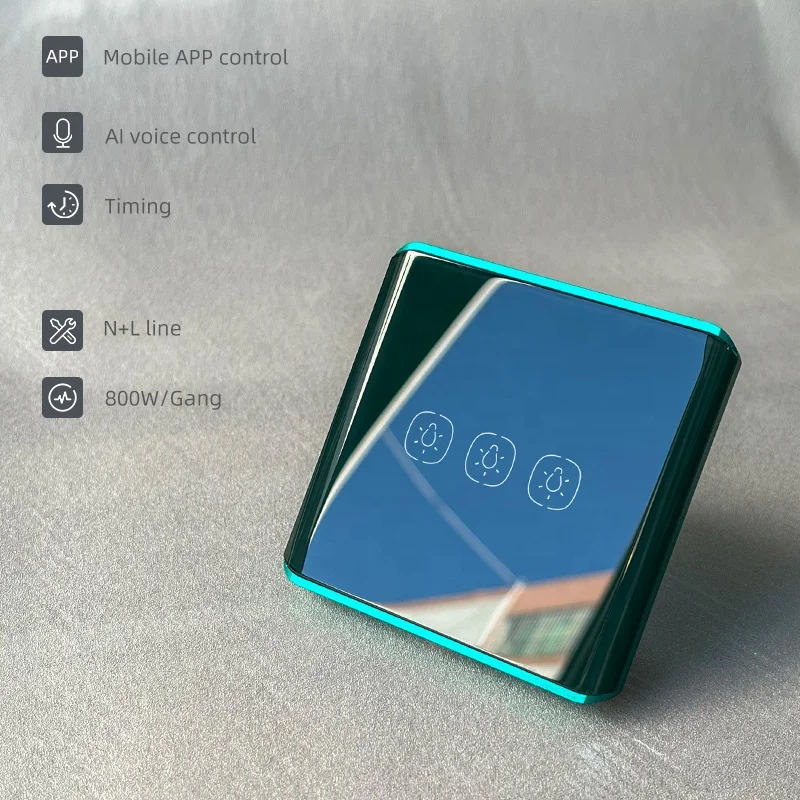 tuya zigbee 3.0 switch 3gang curved green glass touch sensor light switch mobile phone remote control light