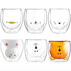 Cartoon Glass Cup Cute  Cat Tumbler Handmade Double Wall Christmas Mug