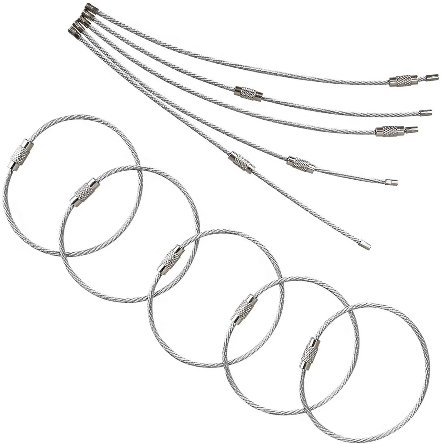 Stainless Steel Heavy Duty Luggage Tags Loops Tag Keepers 1.5mm Wire Keychains Cable 4inch