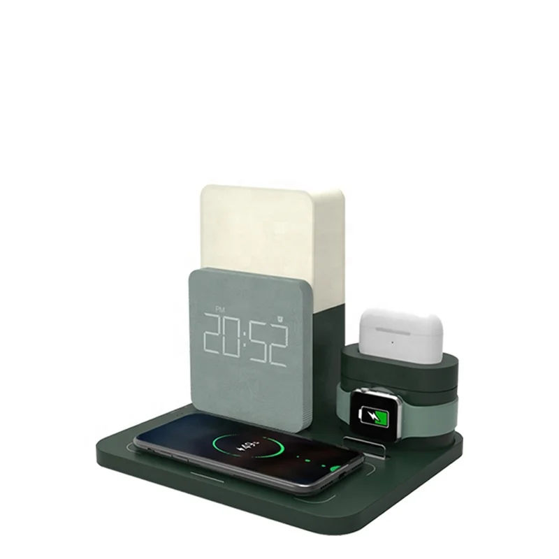 
Multifunctional 3 in 1 mobile phone wireless charger Qi fantasy with led lamp clock wireless dock charger desktop stand holder 