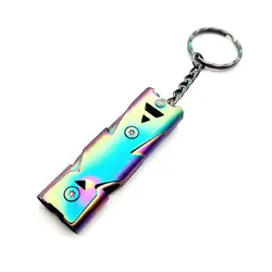 Outdoors High Decibel Portable Keychain Whistle Stainless Steel Double Pipe Emergency Survival Whistle Multifunction Tools