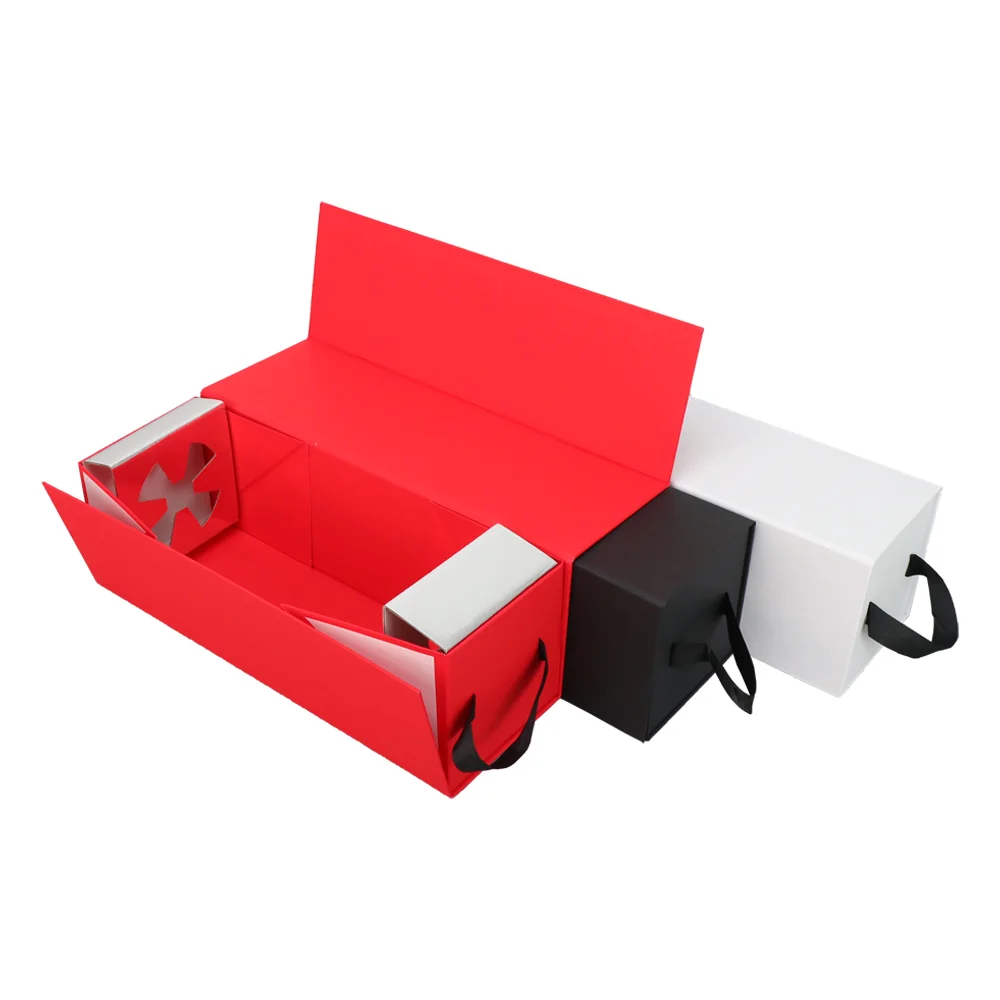 Wholesale Black Corrugated Custom Luxury Magnetic Cardboard Rigid Gift Wine Folding Paper Box