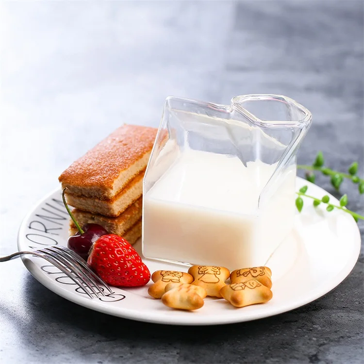 Drink Cup Creative Milk Box Shape Glass Cups & Saucers Transparent 100-200ml Sustainable,stocked