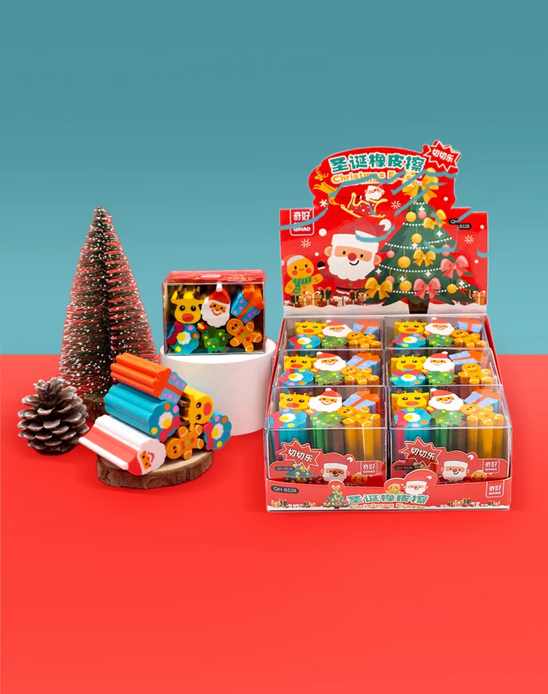 Christmas Theme Pencil Eraser Gift Set Elementary School Kindergarten Cuttable Cartoon Animal Eraser