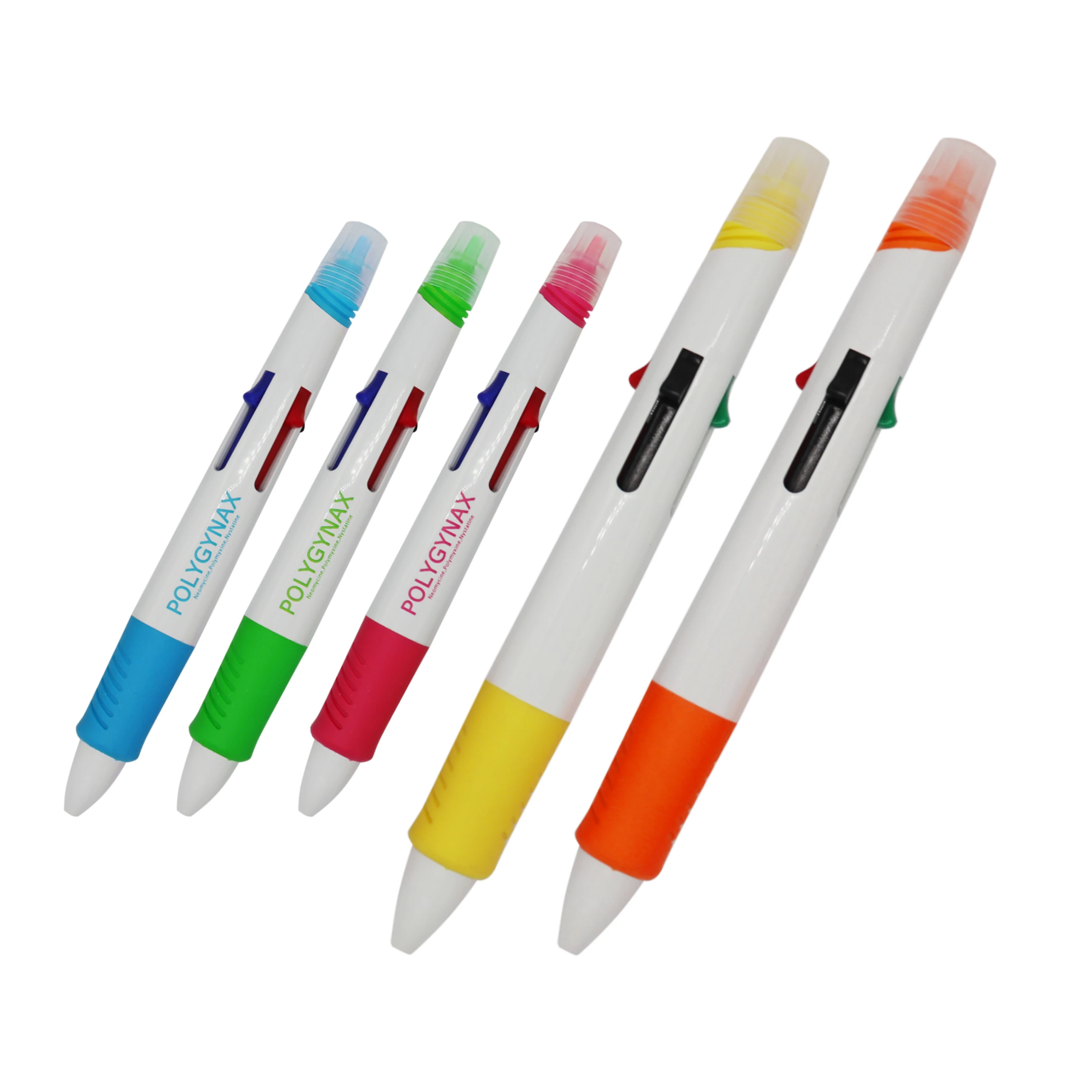 4 color in 1 plastic ball pen rubber grip marker cheap customized school gift pen with highlighter