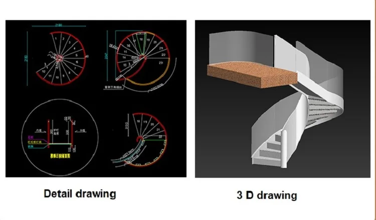 2024 Customized Steel Indoor Spiral  Staircase  With Wood Tread and Glass Railing for Villa and Shopping mall