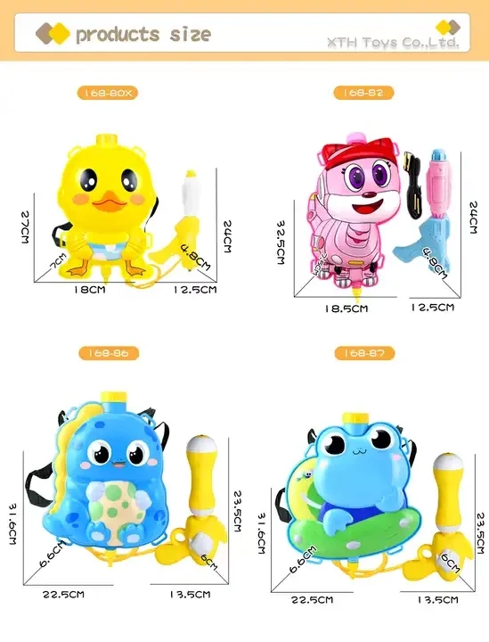 Factory Wholesale Cute Cartoon Duck Frog Dinosaur Animal Water Shooter Hot Summer Large Capacity  Water Gun Toy With Backpack