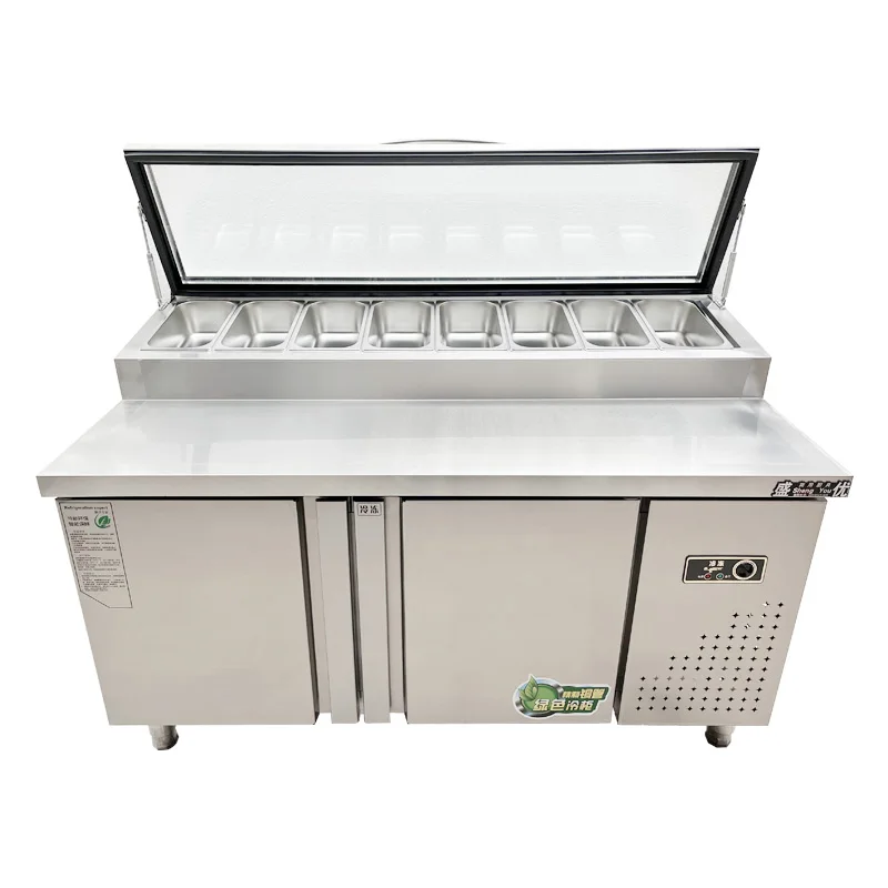 Commercial  Display Refrigerator Counter Top Stainless Steel Workbench Chiller Pizza Counter Display salad fridge