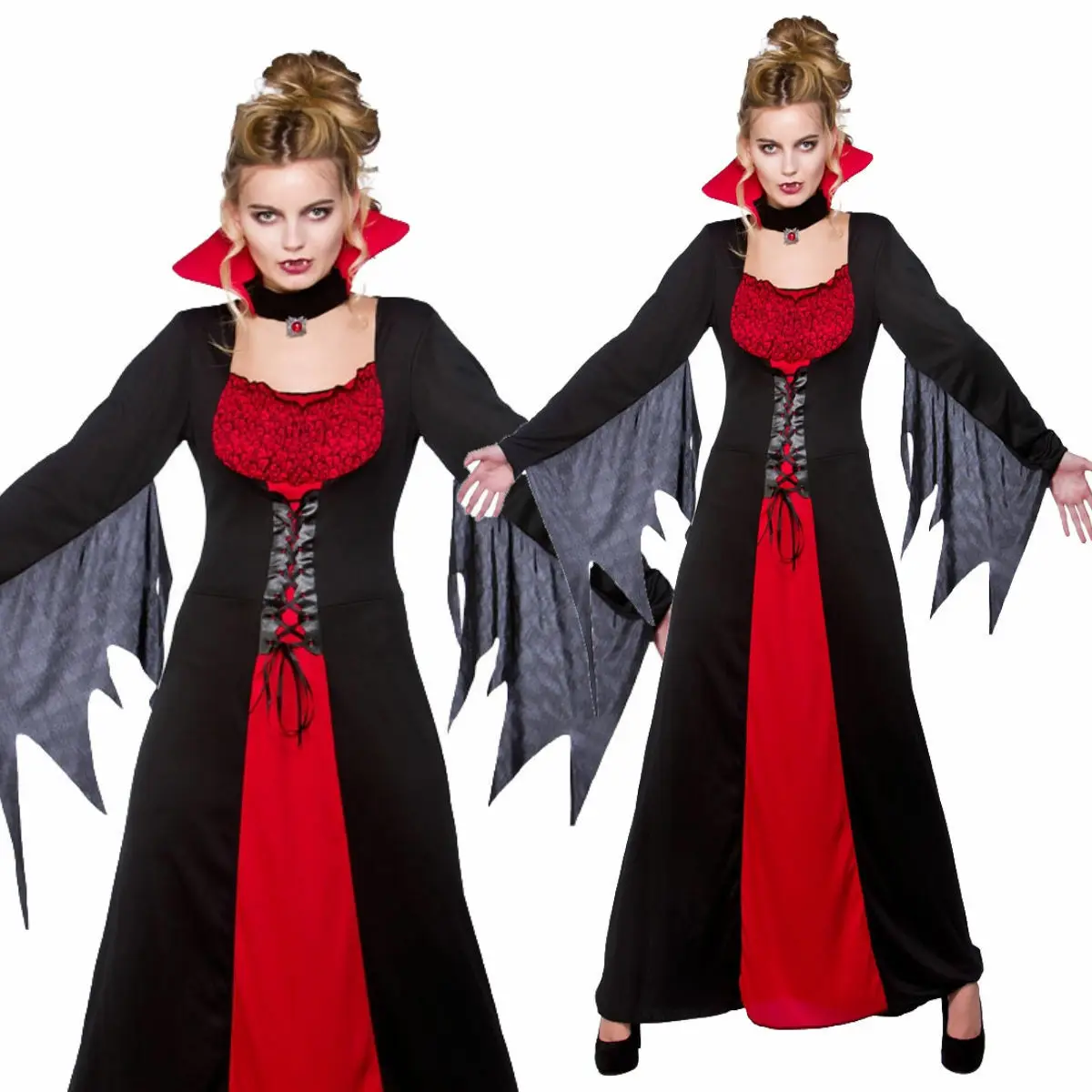 Vampiress Ladies Halloween Fancy Dress Womens Adults Vampire Costume Outfit (1600351109762)