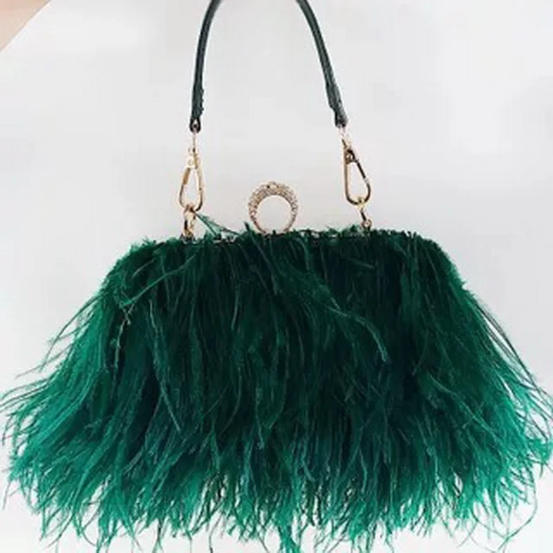  Модный розовый кошелек Ostrich Fuax с меховыми перьями клатч сумка-тоут Женский вечерний бриллиантами на костяшках для ужина и