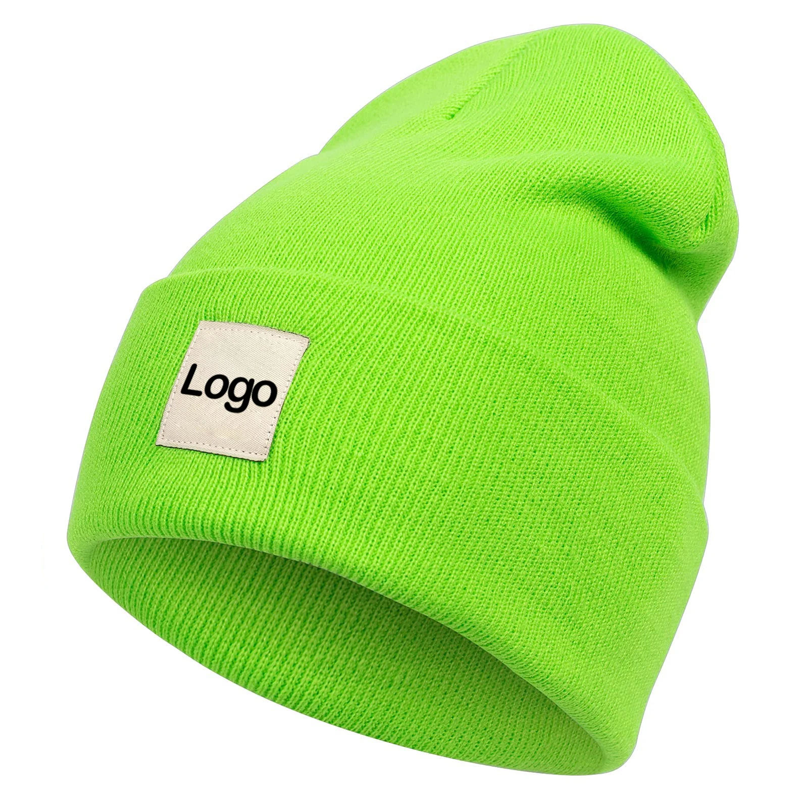Winter warm thick fashion cheap adult acrylic knitted beanie hats custom logo