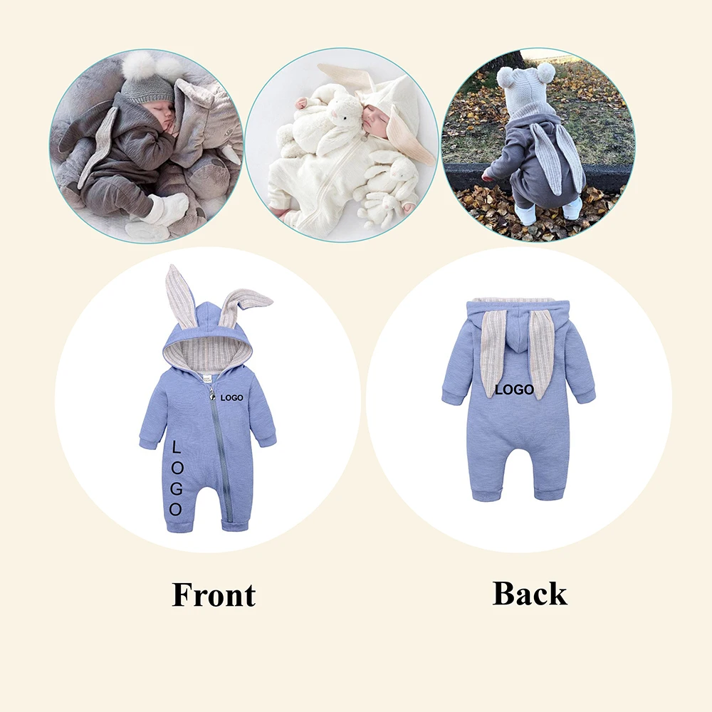 Wholesale Newborn Baby Girls Boys Cotton Knitted Long Sleeve Jumpsuit Rabbit Ear Rompers Baby Clothes Romper