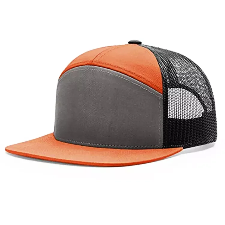 Custom Quality 7 Panel Flat Brim Rubber Patch Logo Sport Snapback Cap Perforated Hat