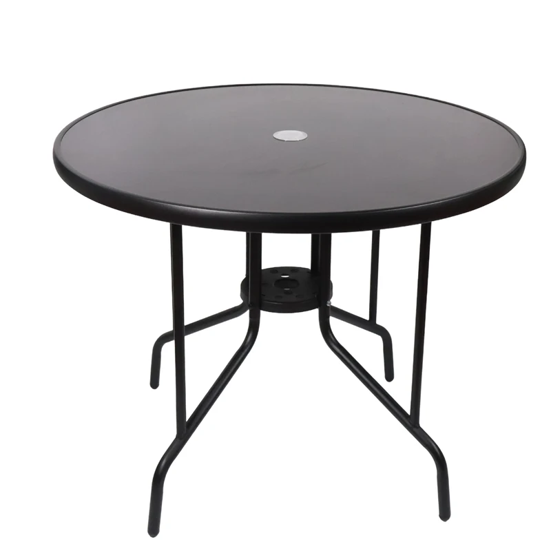 Custom Private Label black wrought iron patio round glass coffee table