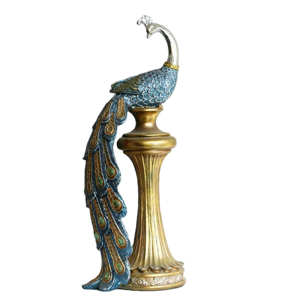 Home decor peacock statue poly resin art sculpture peacock statue