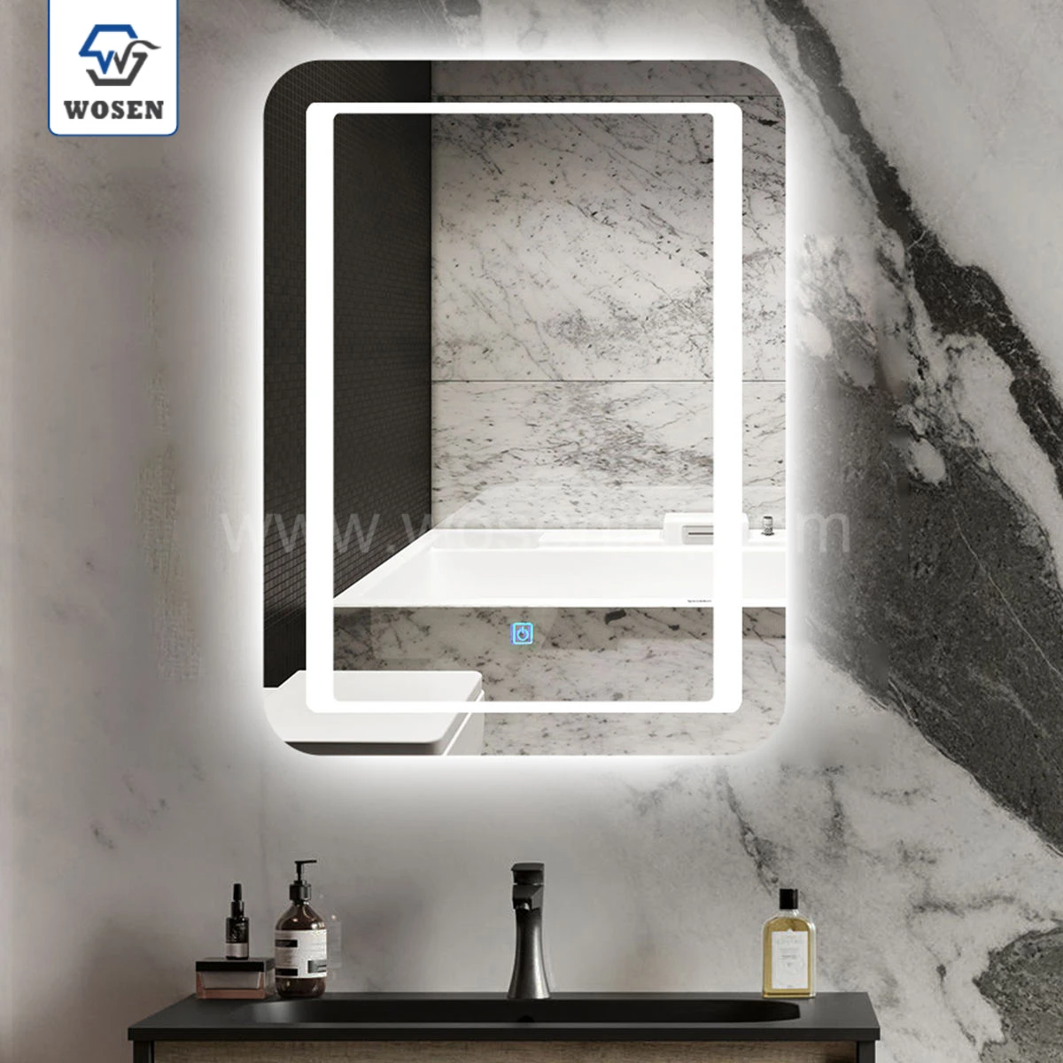 Hot Style Sandblasted Bathroom Mirror Led Espejo Con Luz,Bath Smart Led Mirror With Touch Button