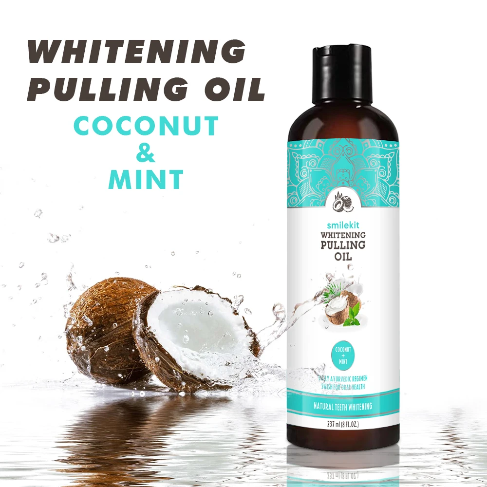 Private Label Oral Oil Pulling with Coconut & Peppermint Oil Healthier Teeth & Gums Mouthwash