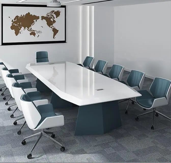 Белый МДФ офисная мебель стол для конференц-залов превосходный длинный Конференц-стол 10-12 человек Набор стульев офисных