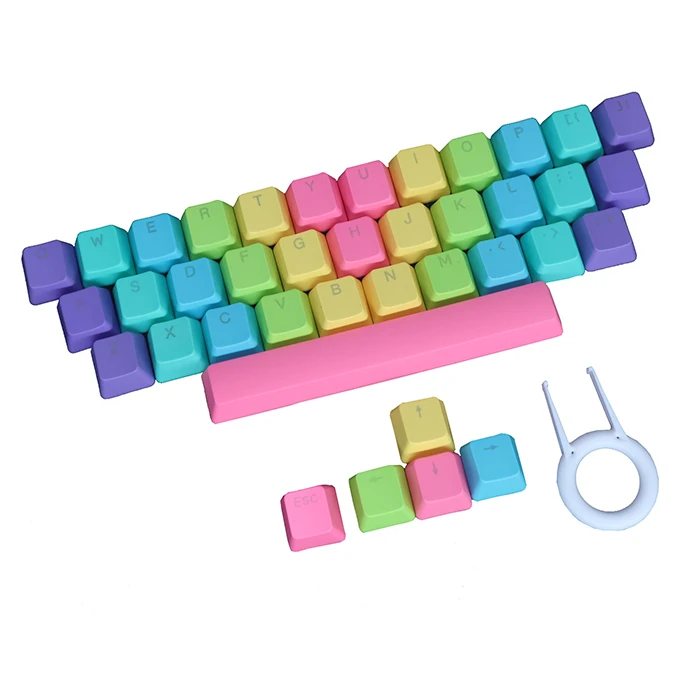 39 Keys Cute Rainbow Colors PBT Keycap Set with Key Remover Box Packaging