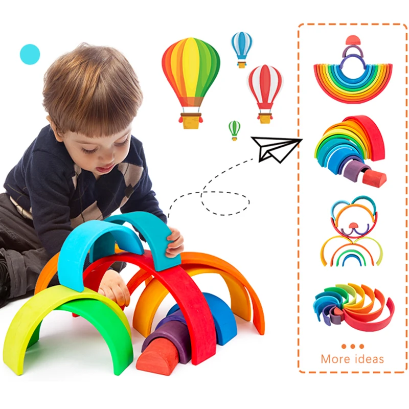 Baby 6 Months Rainbow Color Stacking Educational Kids Montessori Wooden Toys For Kids Sensory Toys