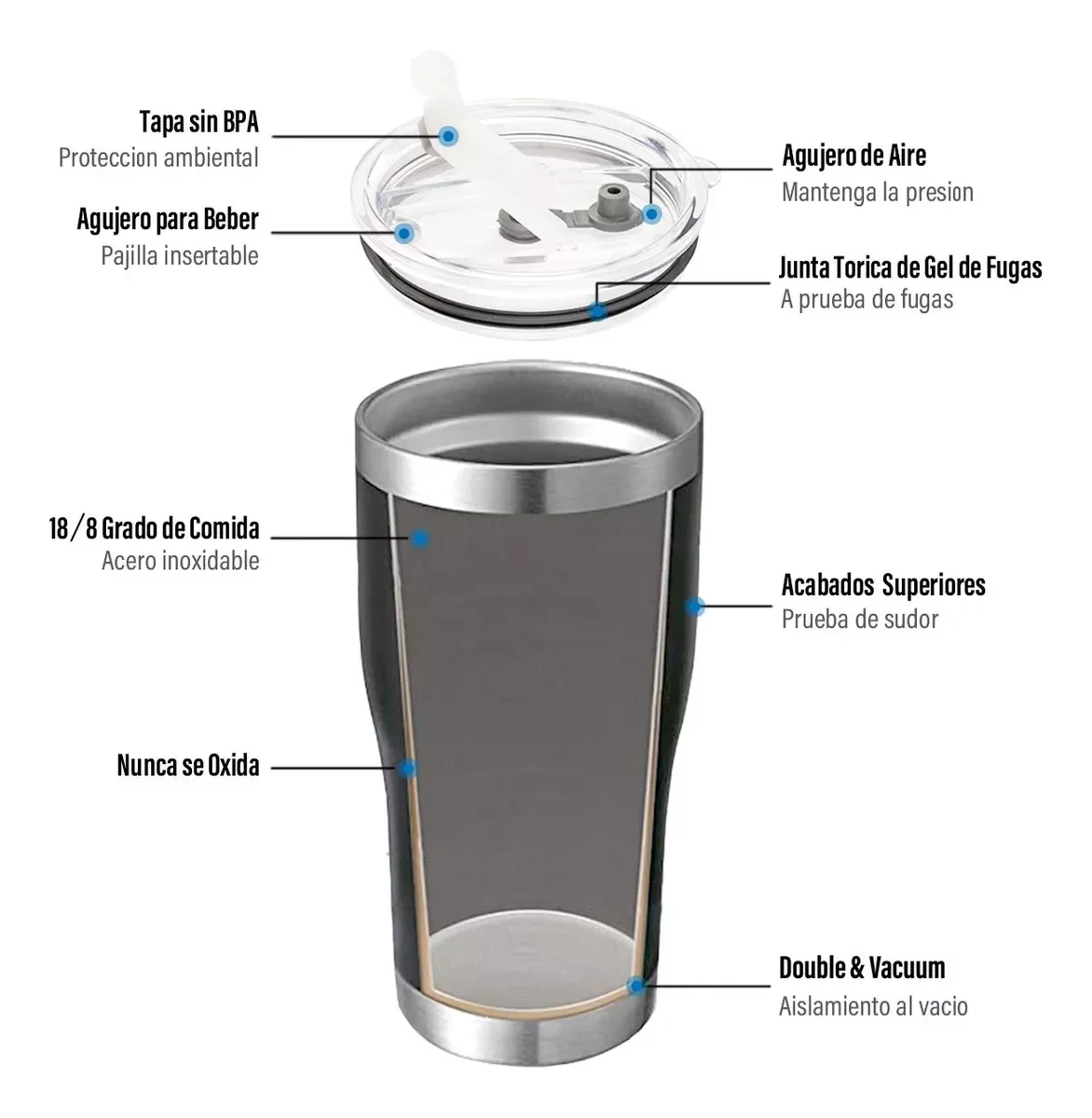 Vasos Tumblers Aislado al aspiradora Vaso Térmico de Acero Inoxidable Taza Aislante Frio y Cafe Caliente Termo con Tapa y Pajita
