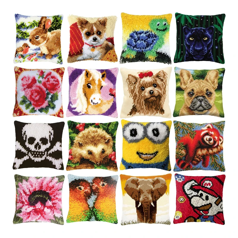 
cartoon Animals carpet embroidery cross-stitch pillow tapestry kits do it yourself latch hook pillow Cushion Cover pillow diy 
