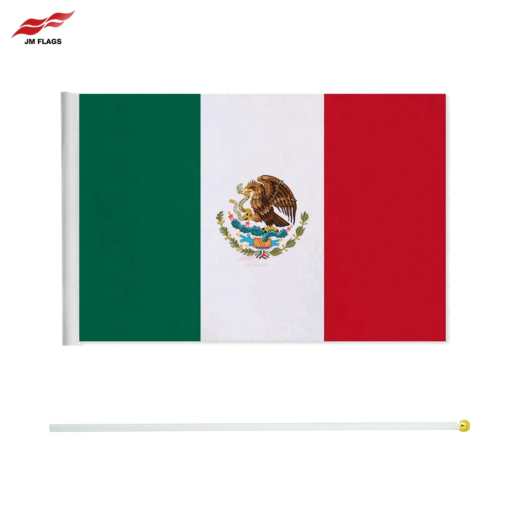 Wholesale Mexico Flags Hand Flag National Day Decoration Polyester Mexico Stick Flags