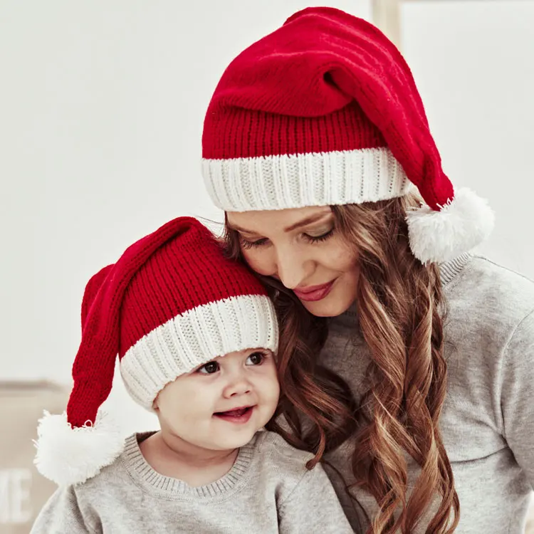 Новая Теплая вязаная шапка с логотипом на заказ для родителей и детей, Акриловая Рождественская Шапка-бини, детские зимние шапки унисекс с помпоном