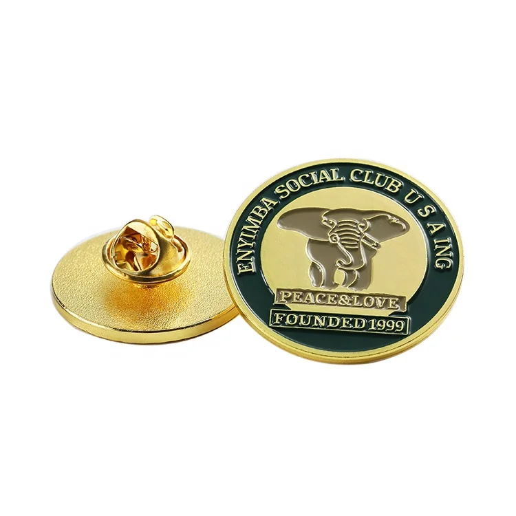 custom gold plated metal soft enamel brand logo lapel pin round