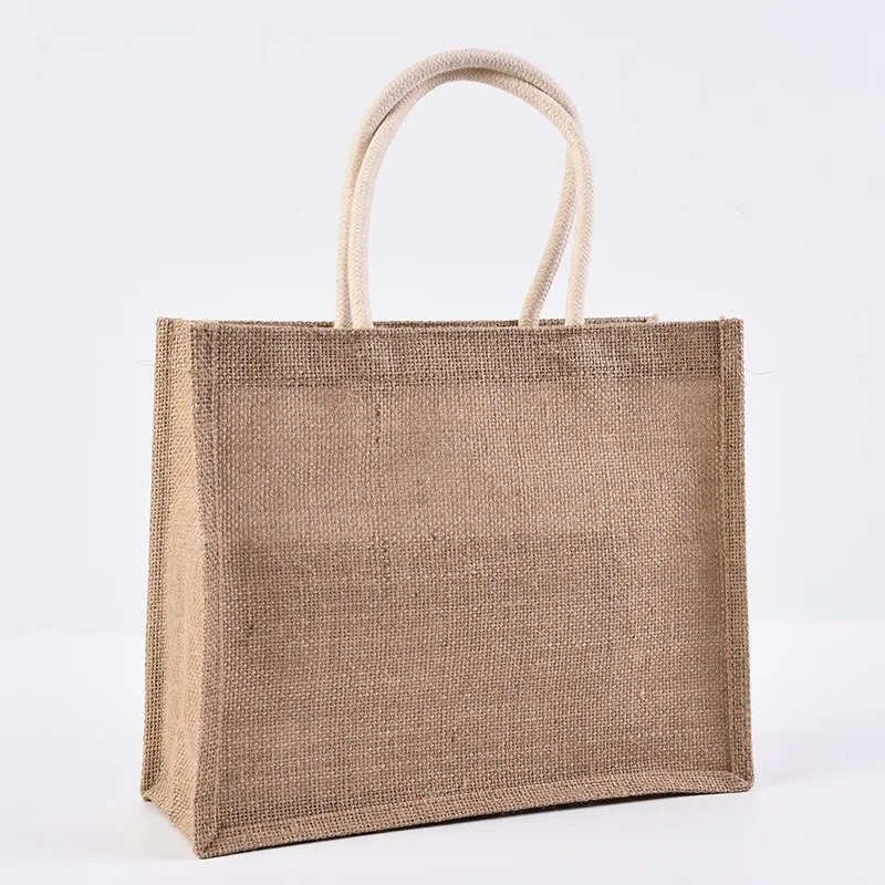 Factory Supply 2024 Custom Logo Printed Eco-Friendly Jute Women Custom Coated Linen Shopping Tote Handbag