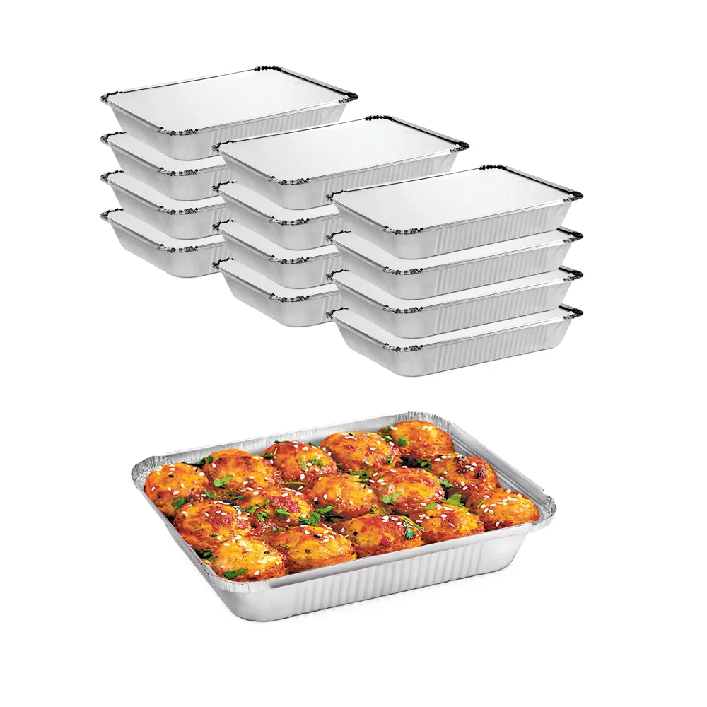 Disposable Fast Food Takeaway Aluminium Foil Container Tray 8389 Aluminium Foil Pans Plate with Paper Lid