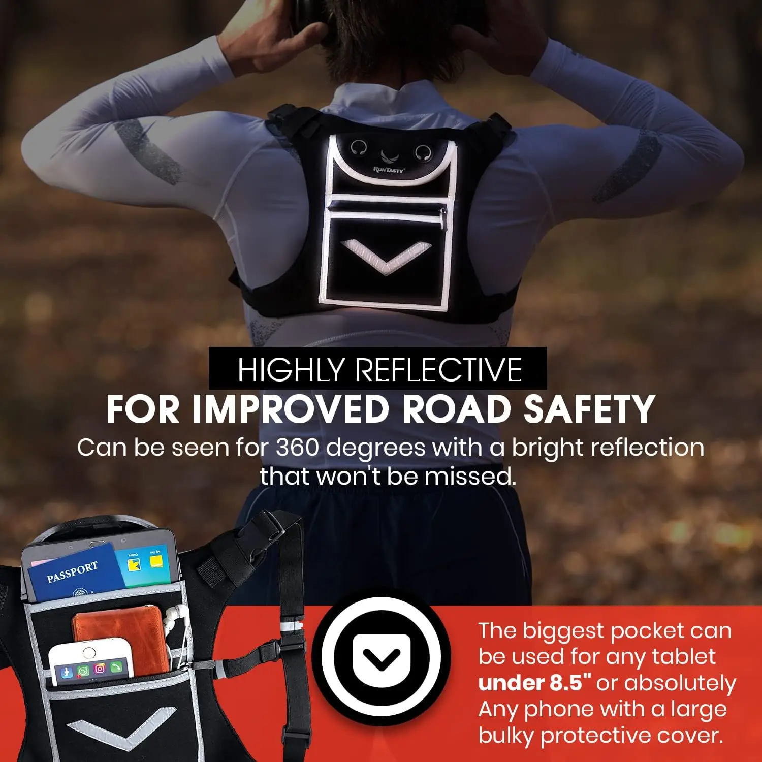 Holds Accessories Lightweight Adjustable Gear Running Mini Backpack Vest Reflective Vest Running