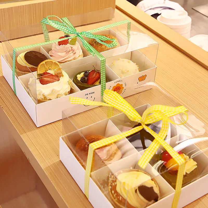 Eco-Friendly DIY Bakery Paper Sushi Matcha Tea Box Transparent Window Snack Food Packaging Box for Shipping for Cake Swiss Roll
