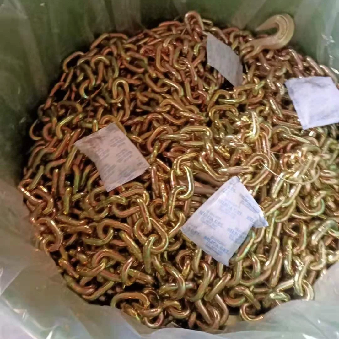 Позолоченная желтая оцинкованная цепь G70 3/8x20 дюймов для транспортировки связующего материала с захватным крючком