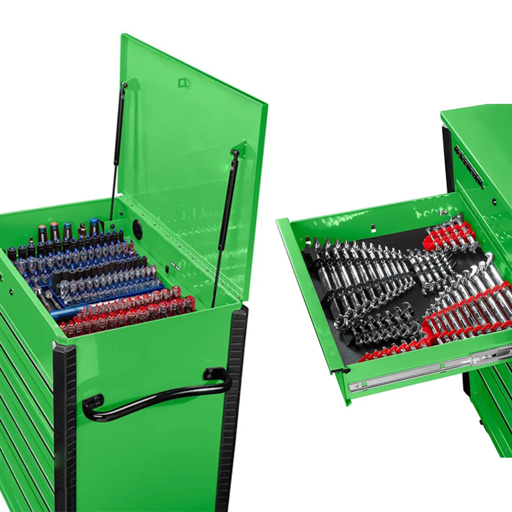 Green Metal Heavy-Duty Tool Cart Garage Roller Cabinet with Powder Coating Finish and Tool Box OEM Customizable