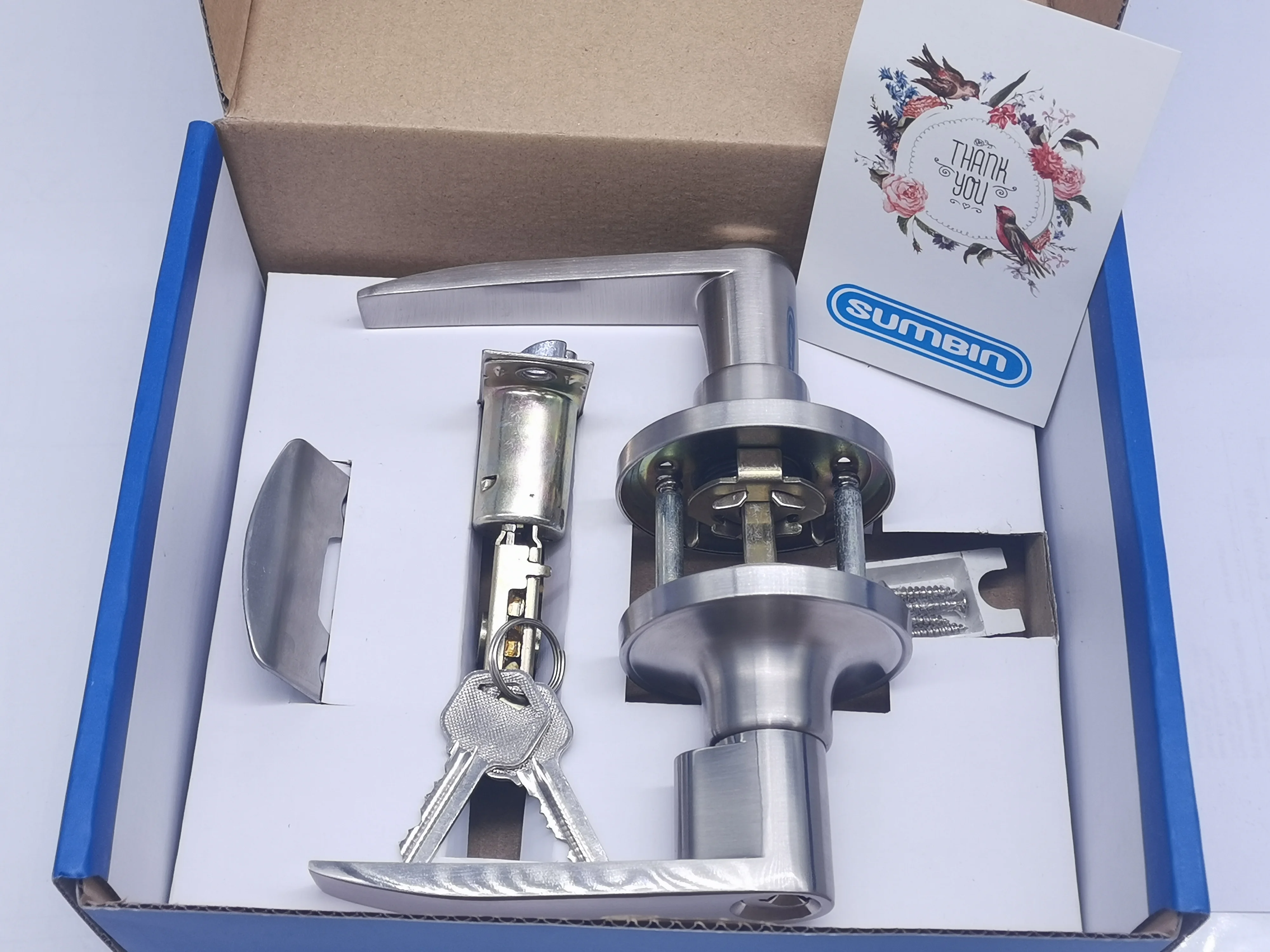 KEYMAN Satin Nickel Door Handle Lock Heavy Duty Tubular Lock set Door Lever Handle for Bathroom Entrance Tubular Lock