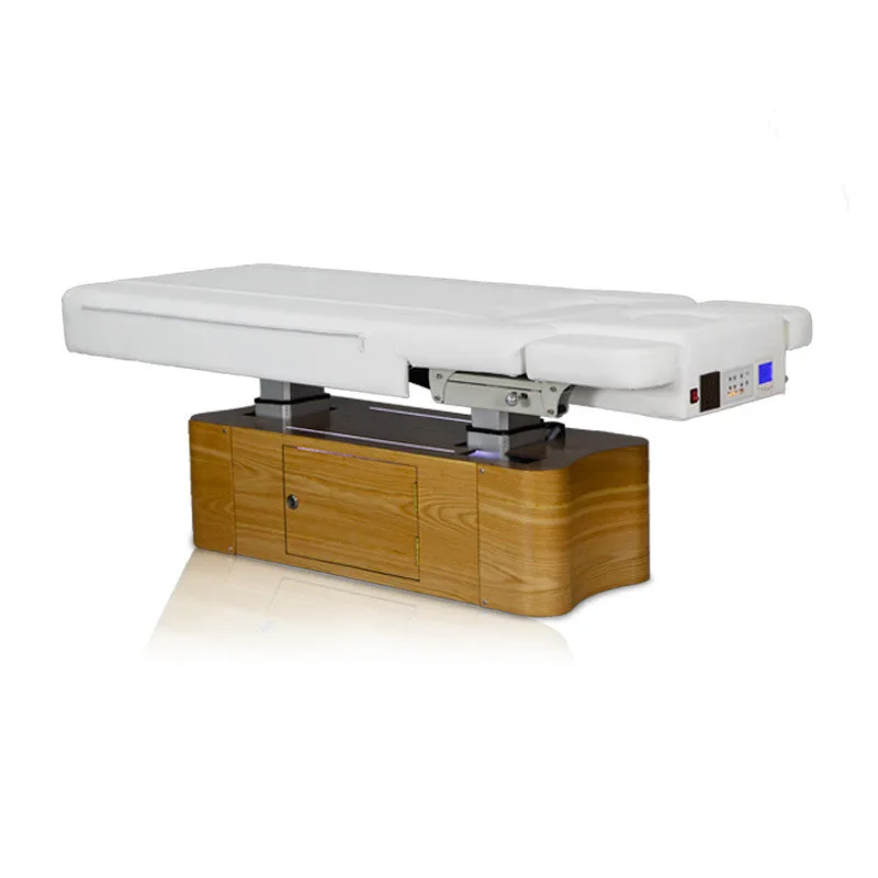 Lux  Music Electric Lift Heating Beauty Spa Wooden Massafe Bed With LED Light Bed Therapy
