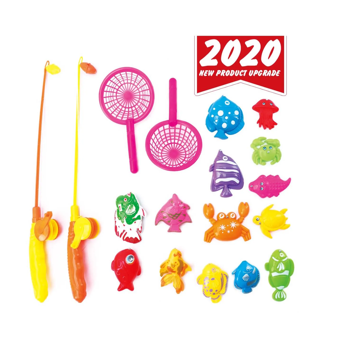 Children Magnetic Fish Toy With 14 Plastic Float Fish & 2 Fishing Rod , 2 Pole Rod Net