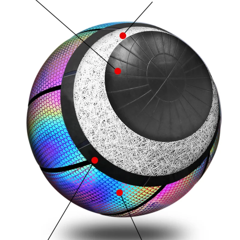 Factory Wholesale Holographic Reflective Glowing Basketball PU Leather Glow in the Dark Basketball