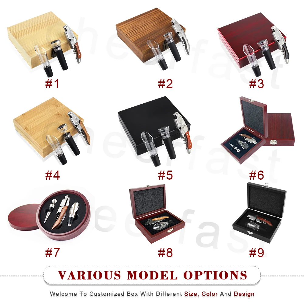 Excellent Cork Screw Red Wine Wood Corkscrew Pourer And Stopper Wooden Box Kit 3Pcs Bar Accessories Wine