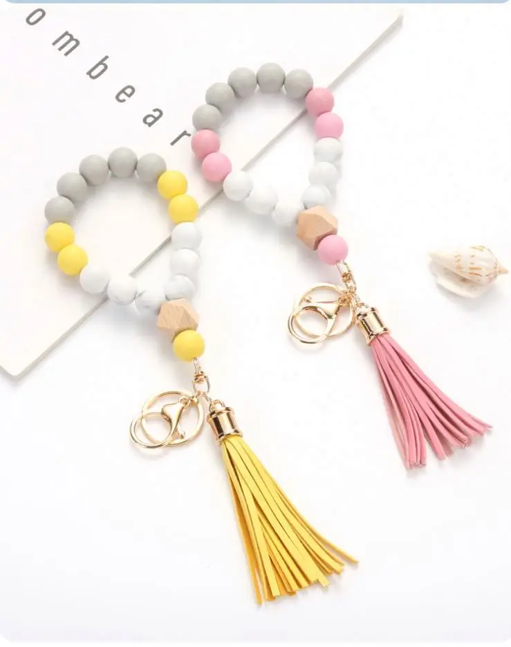 Bracelet Wristlet Keychain New Leopard Print Silicone Bead Keychain Fashion Bag Pendant New Fashion Mother Day Gift Pendant