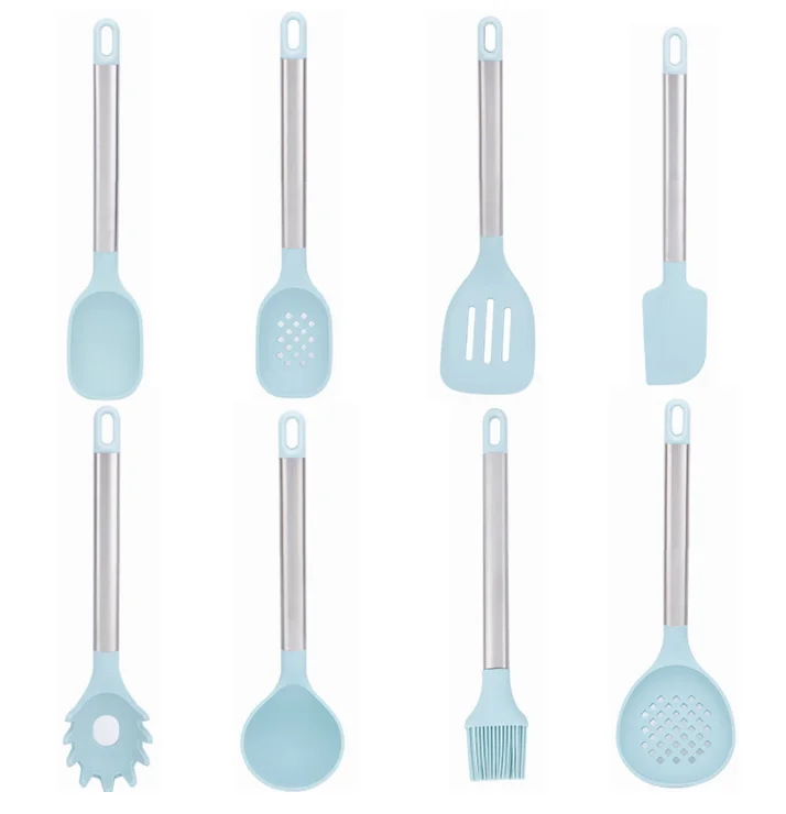 OEM Custom Food Grade Silicone Nylon Kitchen Cooking Utensils Set  Stainless steel handle  for Serving and Cooking Tools