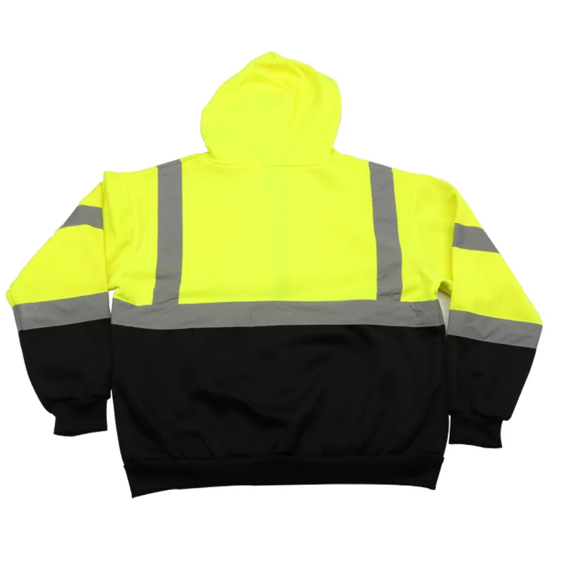 Hi Vis Safety Fleece Zip Hoodie Sweatshirt ANSI Class 3 Reflective with Black Bottom for Men  Hi-Vis Lime Zipper Sweatshirt