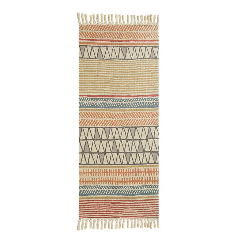 Moroccan Cotton Area Rug Washable Farmhouse Bath Tassel Rug Hand Woven Fringe geometric fringe Tassel Boho Rug