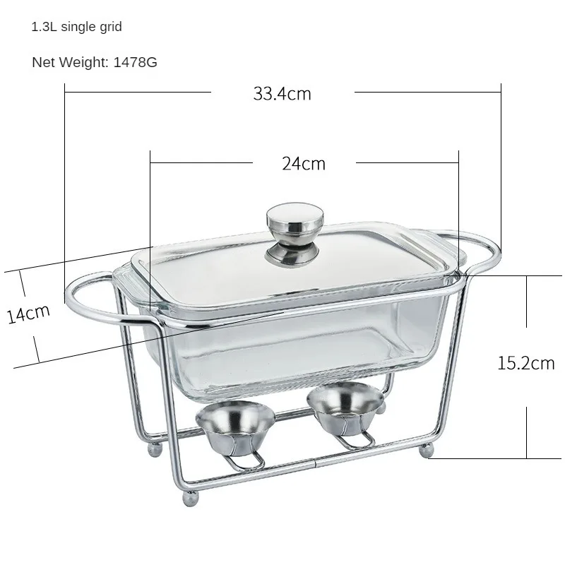 Multi-Style And Multi-Standard 1.5L Glass Food Warm Buffet Stove Luxury 3Connections Chafing Dish