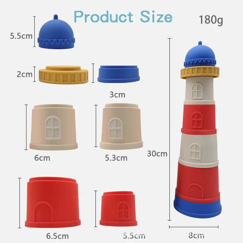Beacon Shape Food Grade Stacking Cups Set Babi Toy Toy Puzzle Stacker Building Blocks Silicone Baby Stacking Toy
